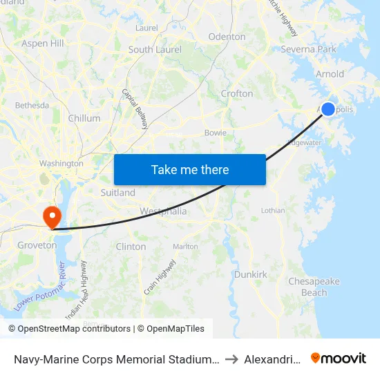 Navy-Marine Corps Memorial Stadium (Stop 3) to Alexandria,VA map
