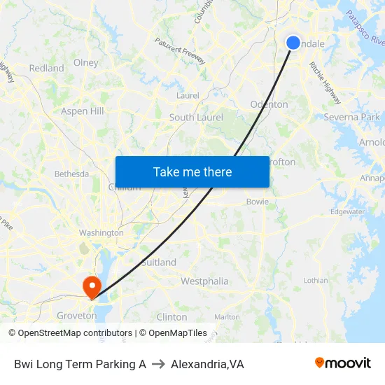 Bwi Long Term Parking A to Alexandria,VA map