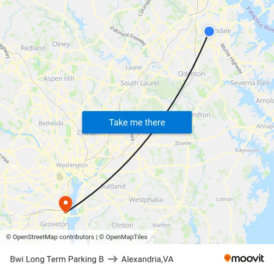 Bwi Long Term Parking B to Alexandria,VA map