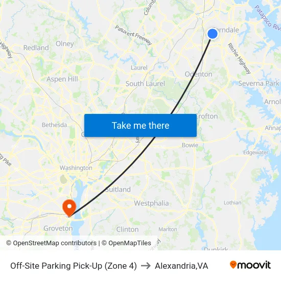 Off-Site Parking Pick-Up (Zone 4) to Alexandria,VA map