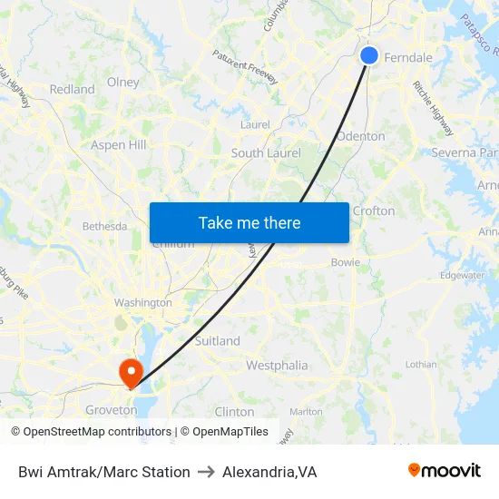 Bwi Amtrak/Marc Station to Alexandria,VA map