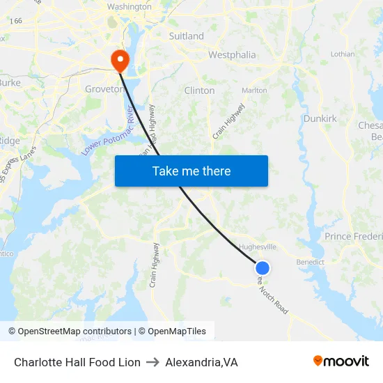 Charlotte Hall Food Lion to Alexandria,VA map