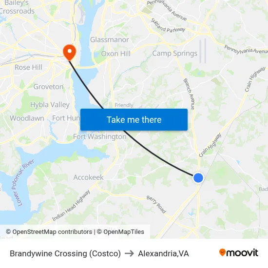Brandywine Crossing (Costco) to Alexandria,VA map