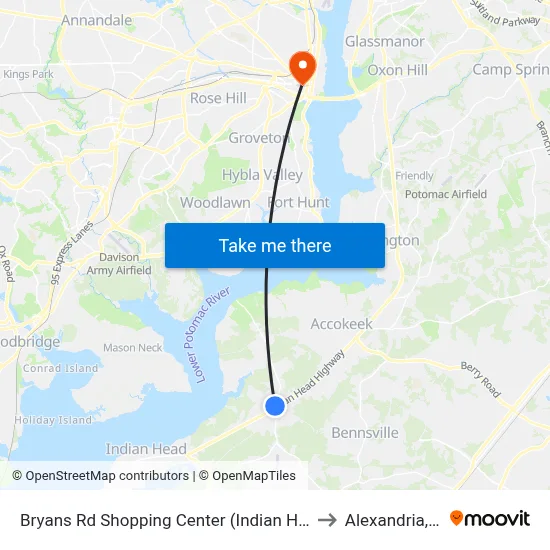 Bryans Rd Shopping Center (Indian Head) to Alexandria,VA map