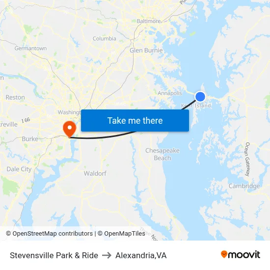 Stevensville Park & Ride to Alexandria,VA map