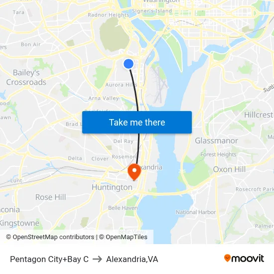 Pentagon City+Bay C to Alexandria,VA map
