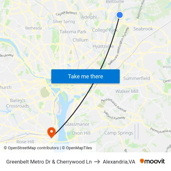 Greenbelt Metro Dr & Cherrywood Ln to Alexandria,VA map