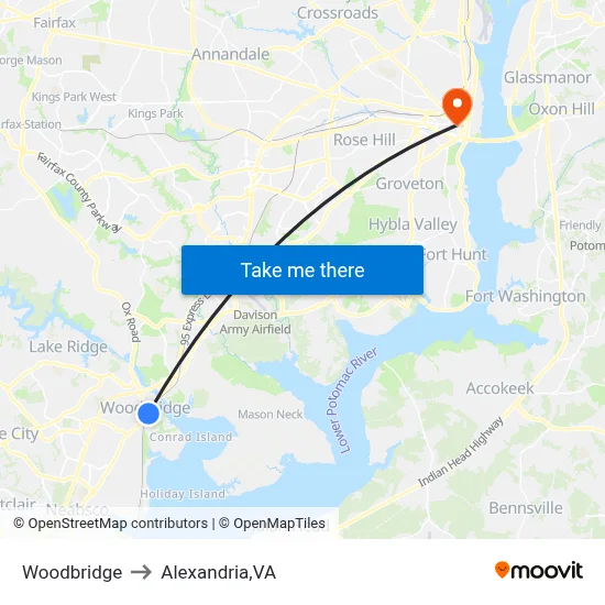 Woodbridge to Alexandria,VA map