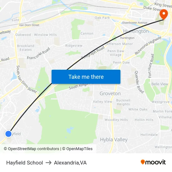 Hayfield School to Alexandria,VA map