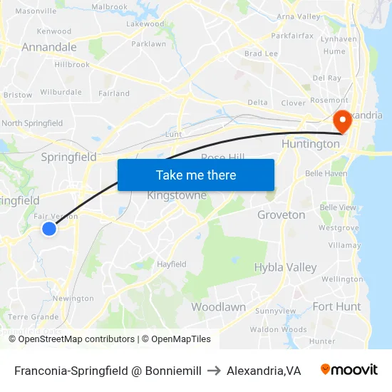 Franconia-Springfield @ Bonniemill to Alexandria,VA map