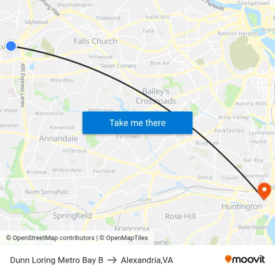 Dunn Loring Metro Bay B to Alexandria,VA map