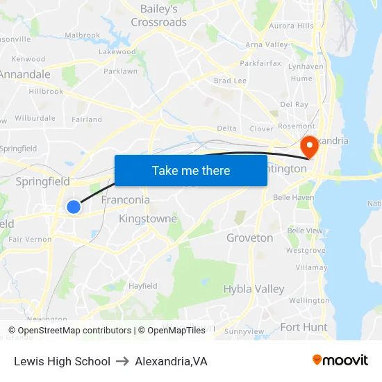 Lewis High School to Alexandria,VA map