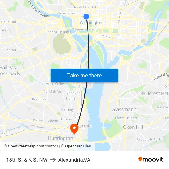 18th St & K St NW to Alexandria,VA map