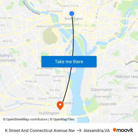 K Street And Connecticut Avenue Nw to Alexandria,VA map