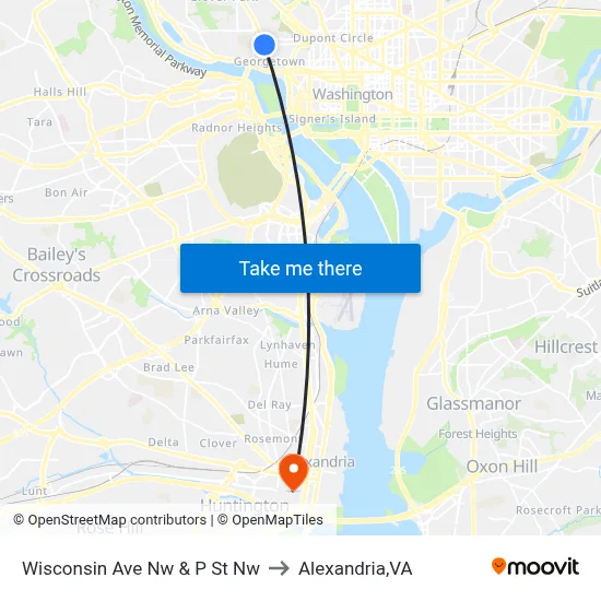 Wisconsin Ave Nw & P St Nw to Alexandria,VA map
