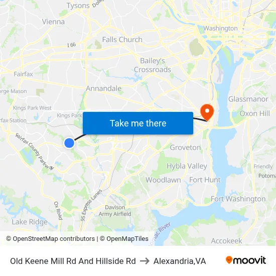 Old Keene Mill Rd And Hillside Rd to Alexandria,VA map