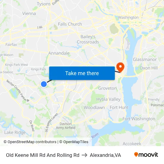 Old Keene Mill Rd And Rolling Rd to Alexandria,VA map