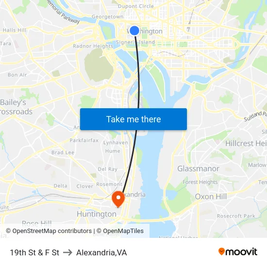19th St & F St to Alexandria,VA map