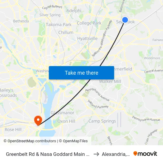 Greenbelt Rd & Nasa Goddard Main Gate to Alexandria,VA map