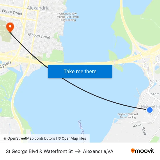 St George Blvd & Waterfront St to Alexandria,VA map