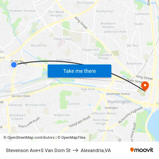 Stevenson Ave+S Van Dorn St to Alexandria,VA map