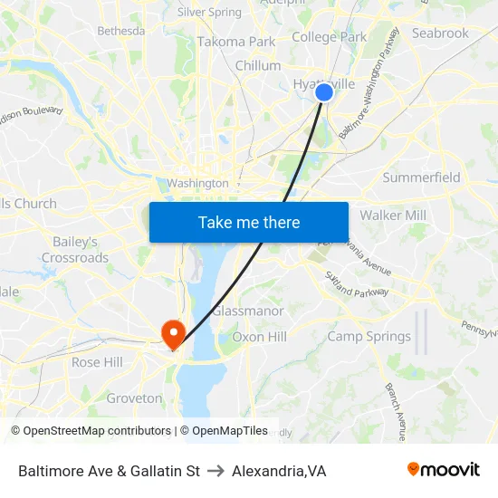 Baltimore Ave & Gallatin St to Alexandria,VA map