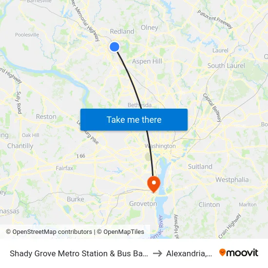 Shady Grove Metro Station & Bus Bay C to Alexandria,VA map