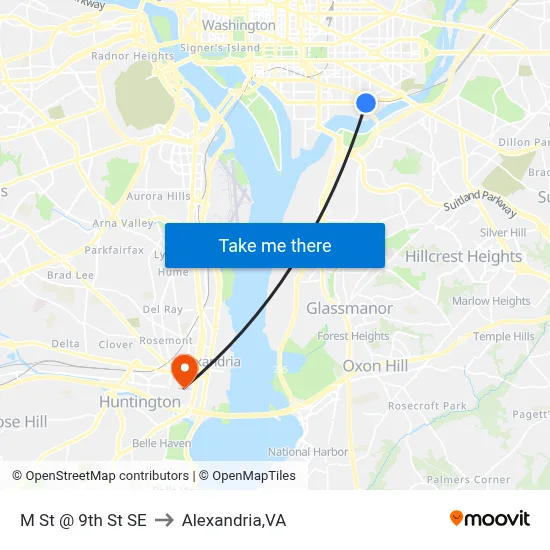 M St @ 9th St SE to Alexandria,VA map