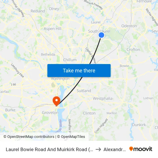 Laurel Bowie Road And Muirkirk Road (Southbound) to Alexandria,VA map