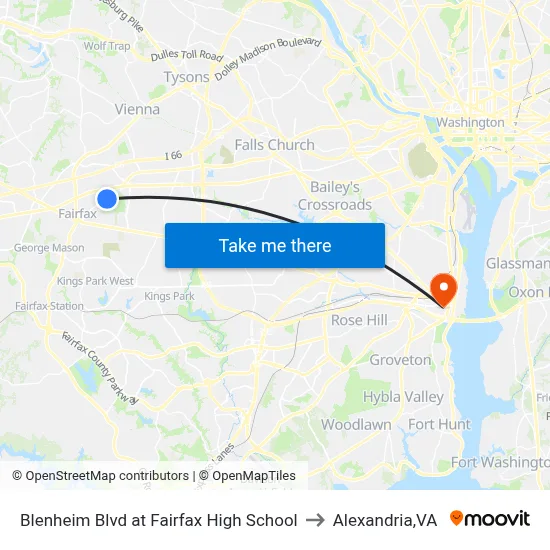 Blenheim Blvd at Fairfax High School to Alexandria,VA map