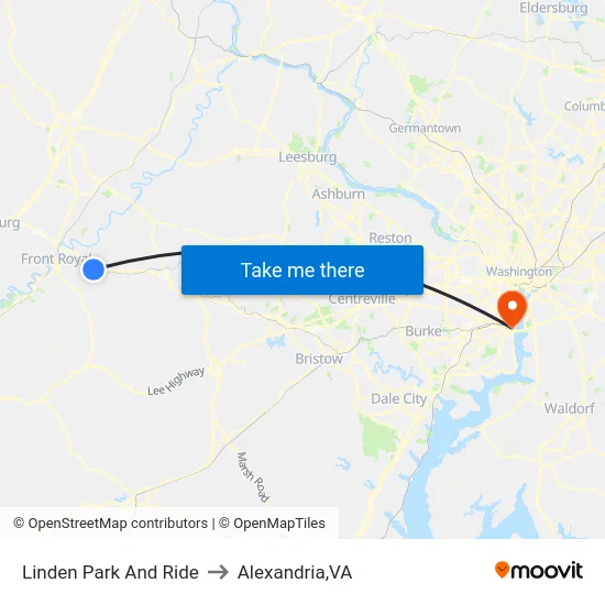 Linden Park And Ride to Alexandria,VA map