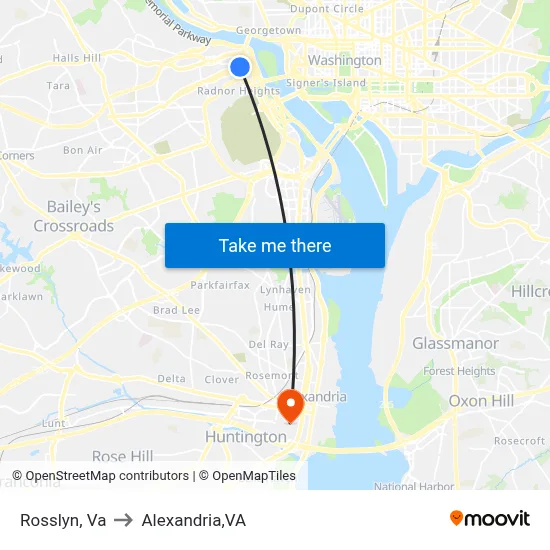 Rosslyn, Va to Alexandria,VA map