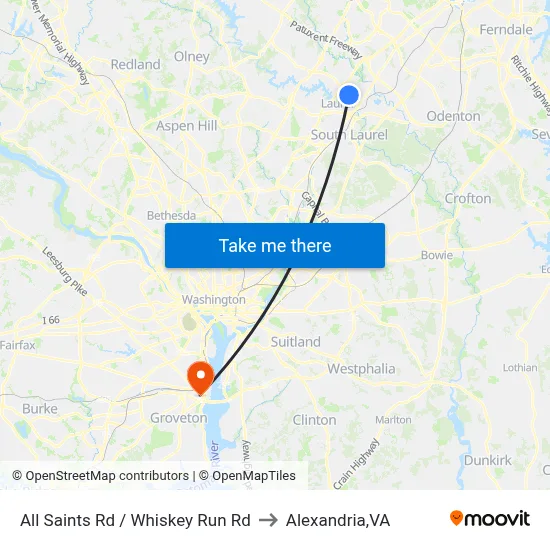 All Saints Rd / Whiskey Run Rd to Alexandria,VA map