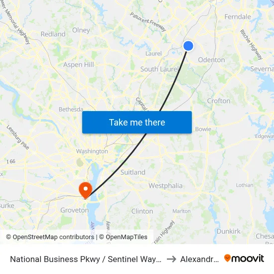 National Business Pkwy / Sentinel Way (Northbound) to Alexandria,VA map