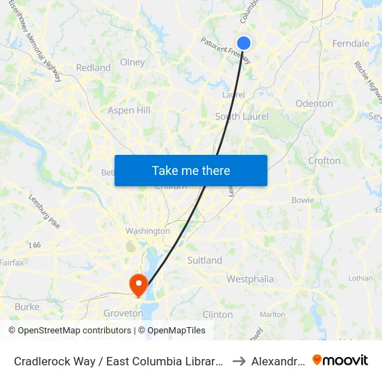 Cradlerock Way / East Columbia Library (Westbound) to Alexandria,VA map