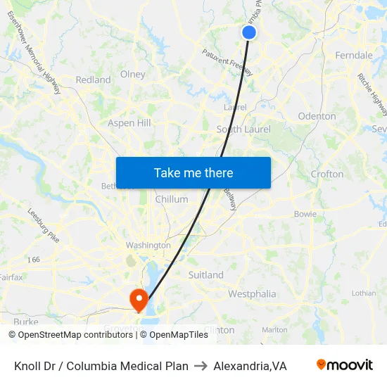 Knoll Dr / Columbia Medical Plan to Alexandria,VA map