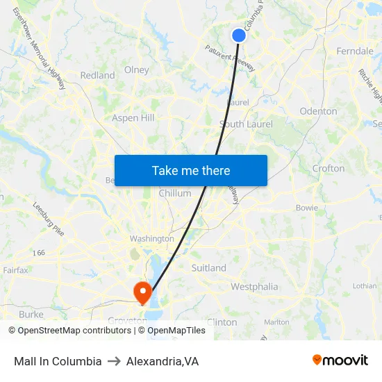Mall In Columbia to Alexandria,VA map