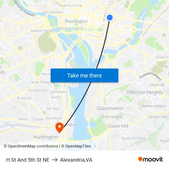 H St And 5th St NE to Alexandria,VA map