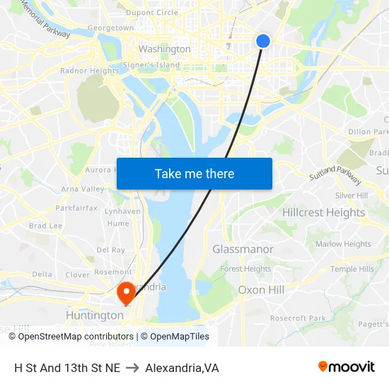 H St And 13th St NE to Alexandria,VA map