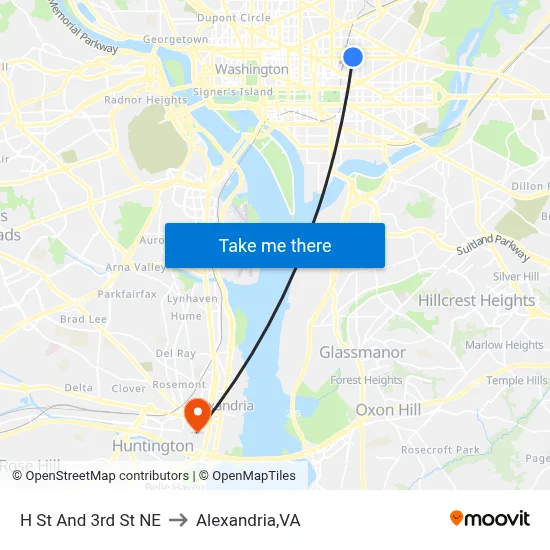 H St And 3rd St NE to Alexandria,VA map