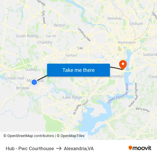 Hub - Pwc Courthouse to Alexandria,VA map