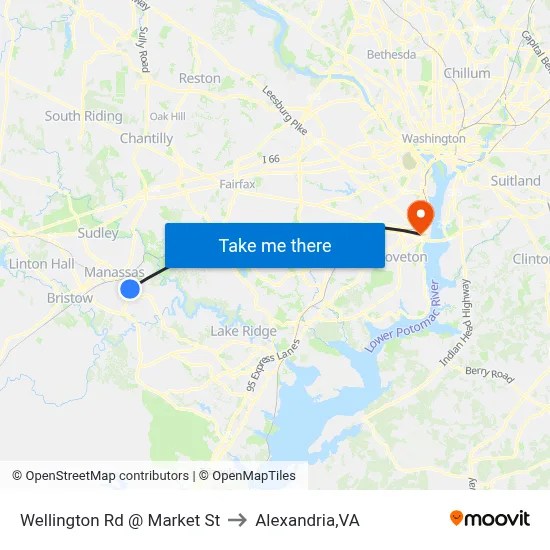 Wellington Rd @ Market St to Alexandria,VA map