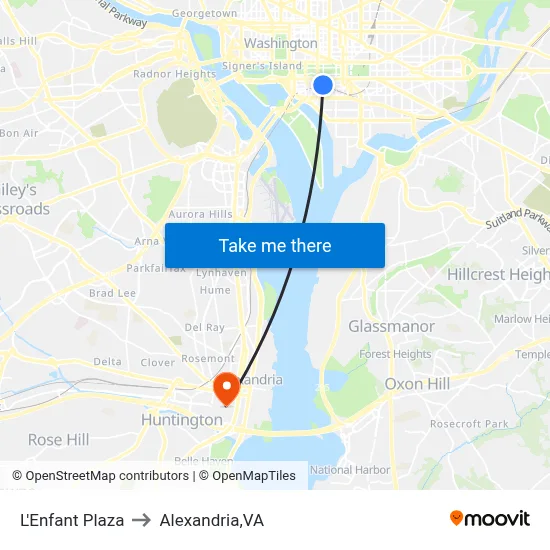L'Enfant Plaza to Alexandria,VA map