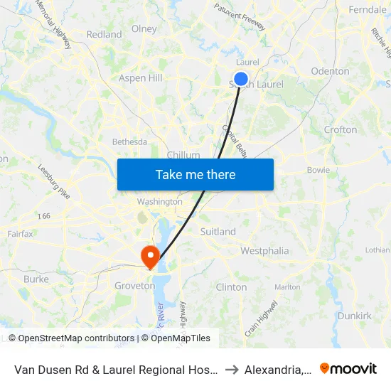 Van Dusen Rd & Laurel Regional Hospital to Alexandria,VA map