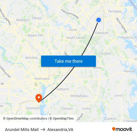Arundel Mills Mall to Alexandria,VA map