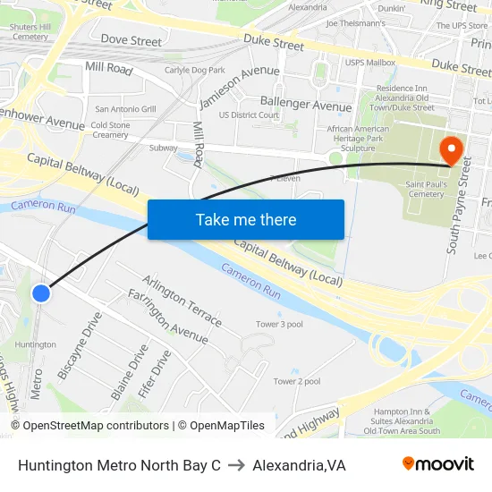 Huntington Metro North Bay C to Alexandria,VA map