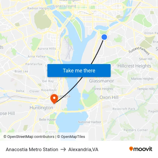 Anacostia Metro Station to Alexandria,VA map