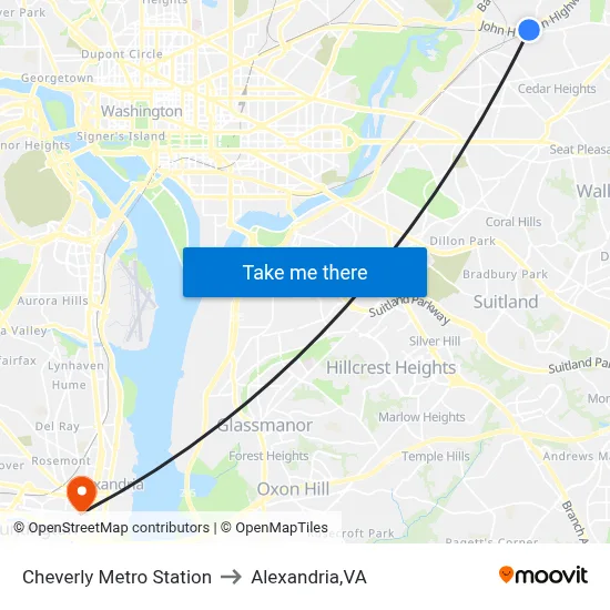 Cheverly Metro Station to Alexandria,VA map
