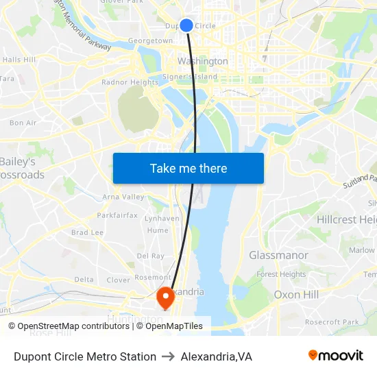 Dupont Circle Metro Station to Alexandria,VA map