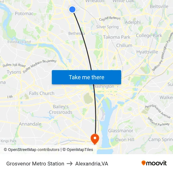 Grosvenor Metro Station to Alexandria,VA map